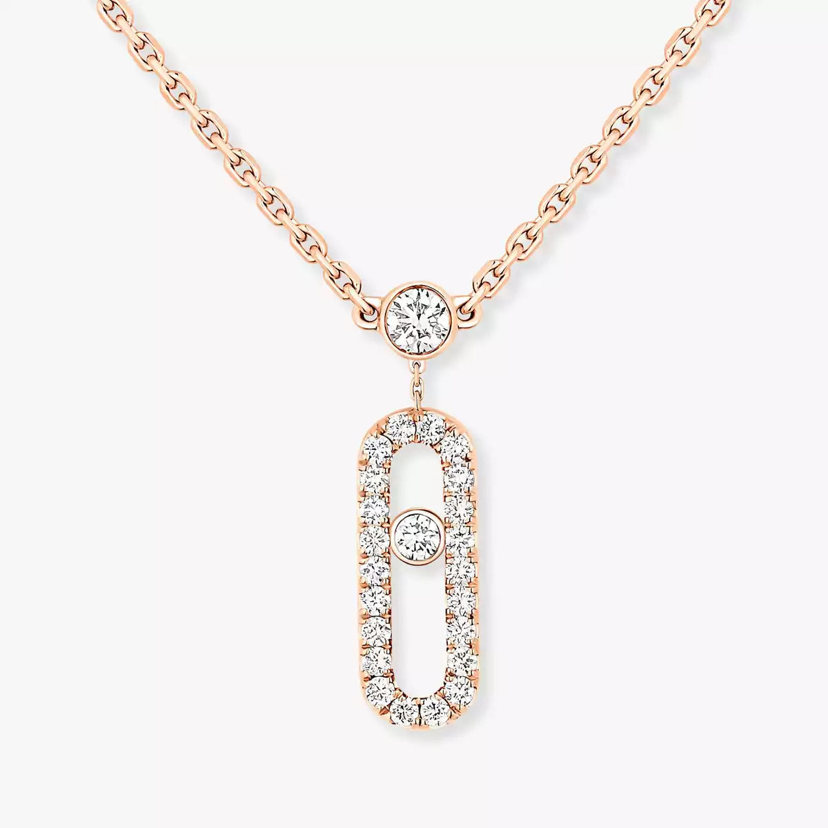 [Rosla]2 Rows Rose Gold Diamond Pave_ Necklace Move Uno