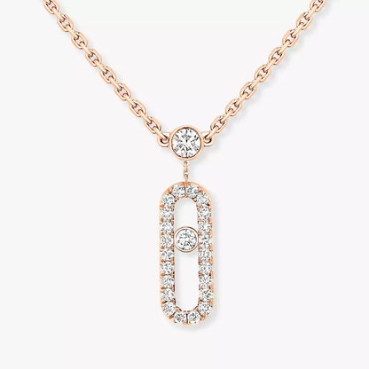 [Rosla]2 Rows Rose Gold Diamond Pave_ Necklace Move Uno