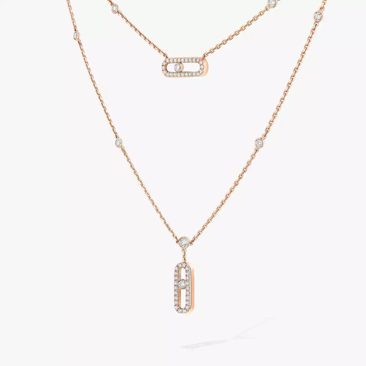 [Rosla]2 Rows Rose Gold Diamond Pave_ Necklace Move Uno