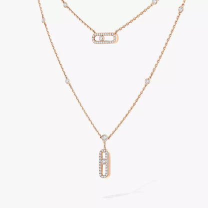 [Rosla]2 Rows Rose Gold Diamond Pave_ Necklace Move Uno