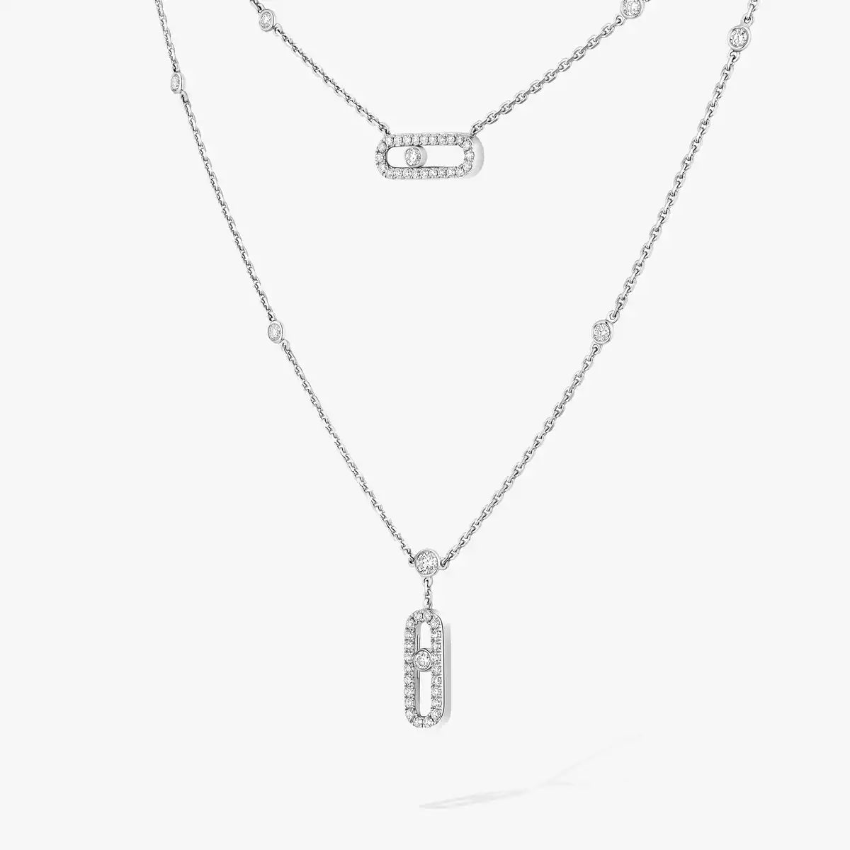 [Rosla]2 Rows Rose Gold Diamond Pave_ Necklace Move Uno