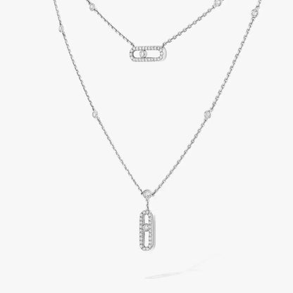 [Rosla]2 Rows Rose Gold Diamond Pave_ Necklace Move Uno