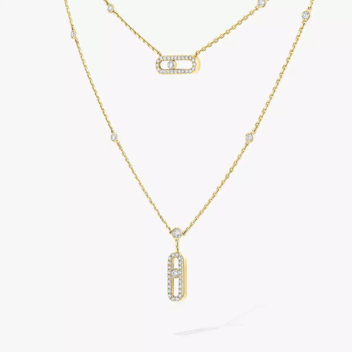 [Rosla]2 Rows Rose Gold Diamond Pave_ Necklace Move Uno