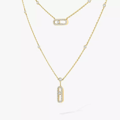 [Rosla]2 Rows Rose Gold Diamond Pave_ Necklace Move Uno