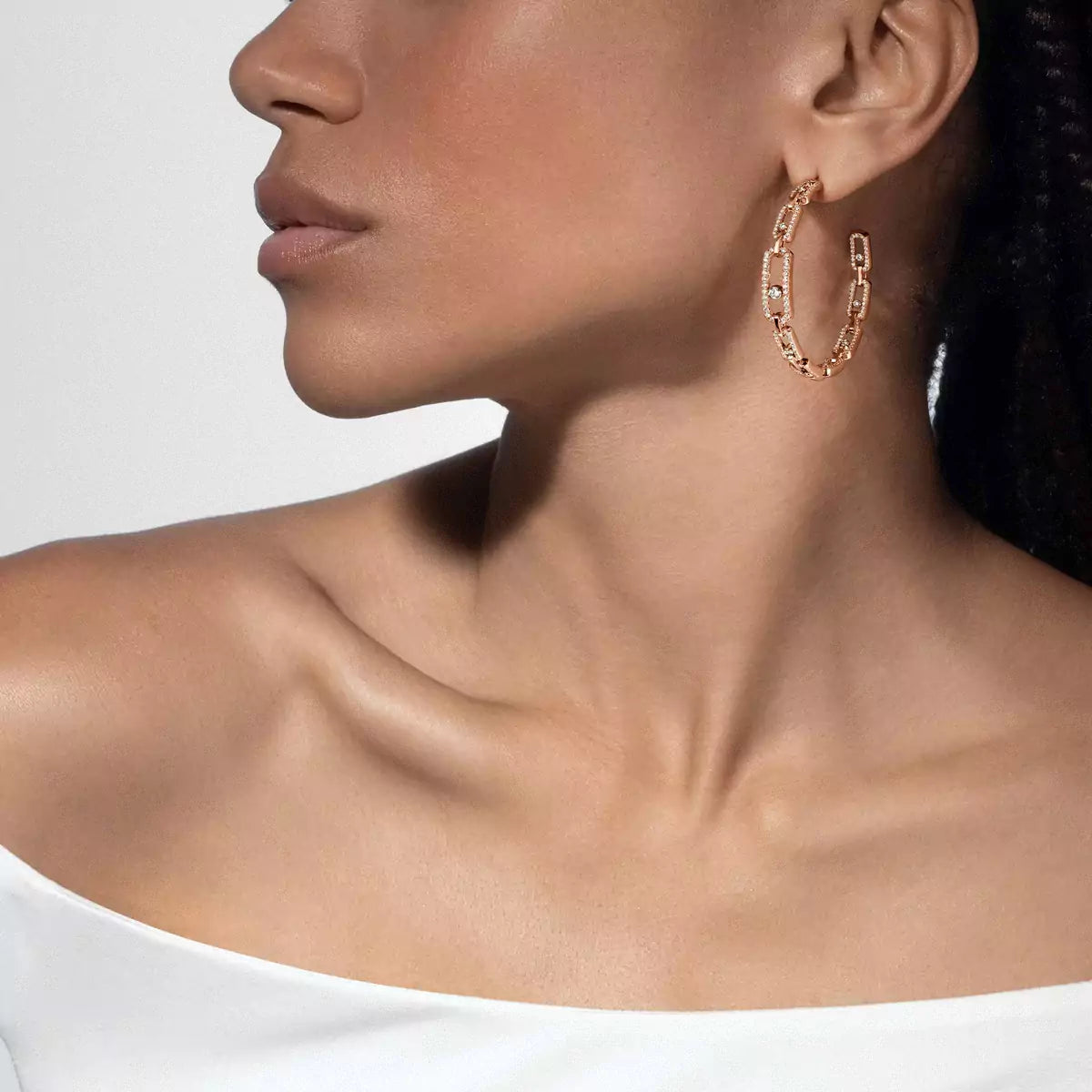 [[Rosla]Move Link Diamond Hoop Earrings