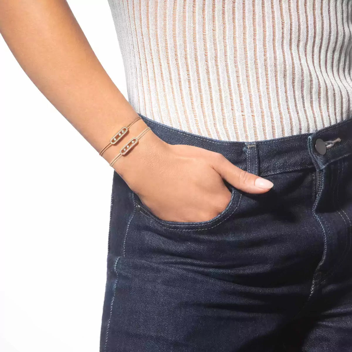 [Rosla]Messika Care(s) pink cord pavé bracelet