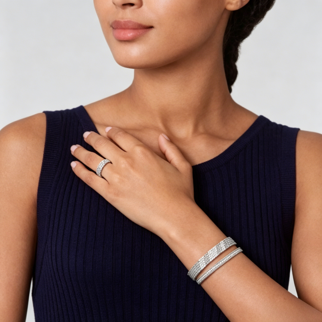 [LUXE]Three-row diamond ring