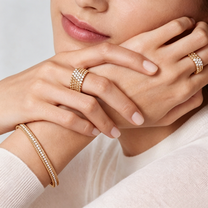 [LUXE]Three-row diamond ring