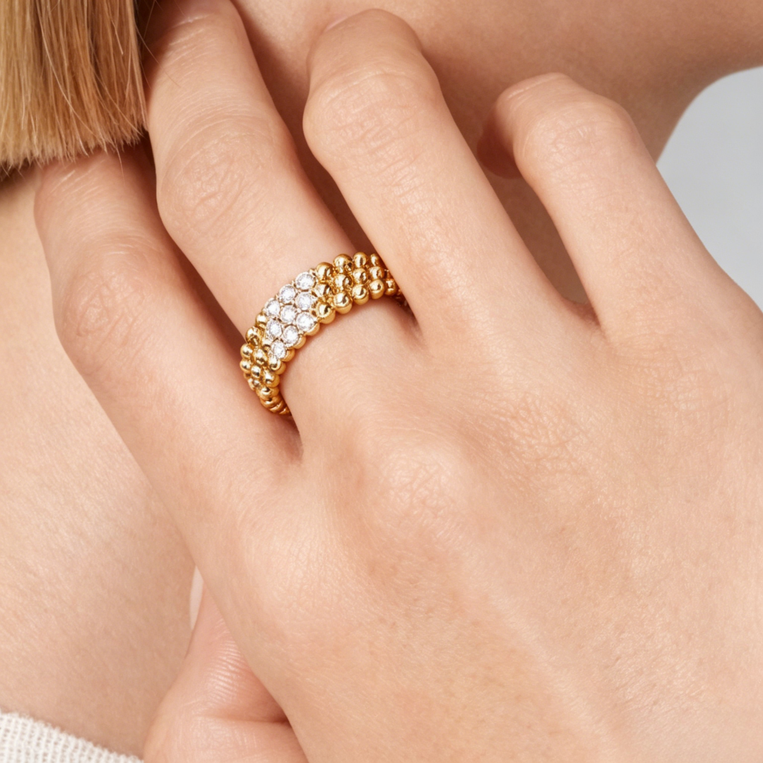 [LUXE]Three-row diamond ring