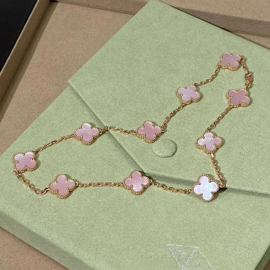 [Rosla]CLOVER 10 MOTIFS PINK MOP NECKLACE