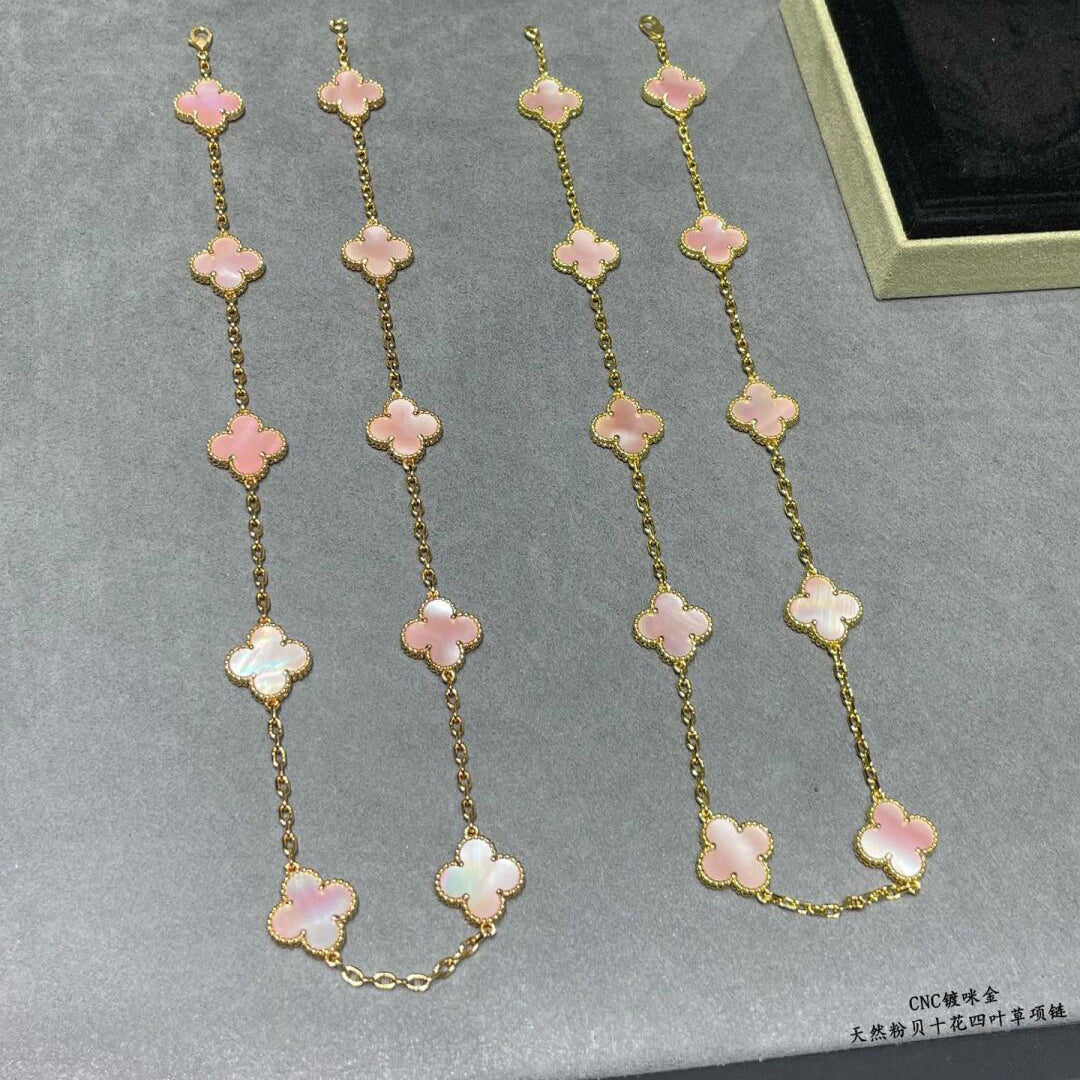[Rosla]CLOVER 10 MOTIFS PINK MOP NECKLACE
