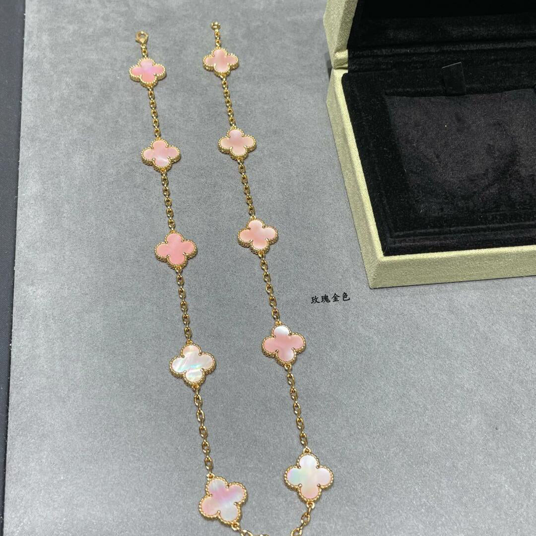 [Rosla]CLOVER 10 MOTIFS PINK MOP NECKLACE