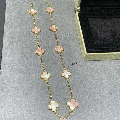 [Rosla]CLOVER 10 MOTIFS PINK MOP NECKLACE