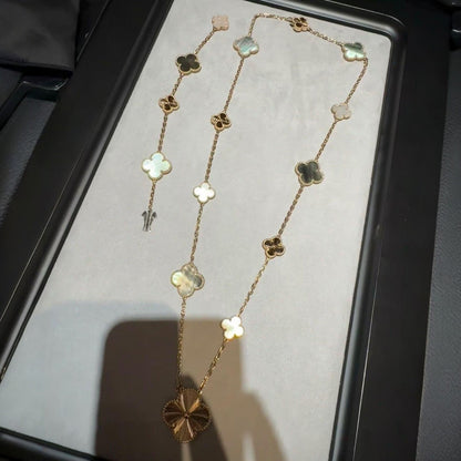 [Rosla]DETACHABLE CLOVER 15(11+4) FLOWER ROSE GOLD NECKLACE SET