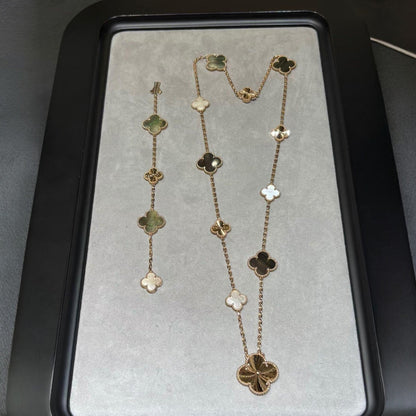 [Rosla]DETACHABLE CLOVER 15(11+4) FLOWER ROSE GOLD NECKLACE SET