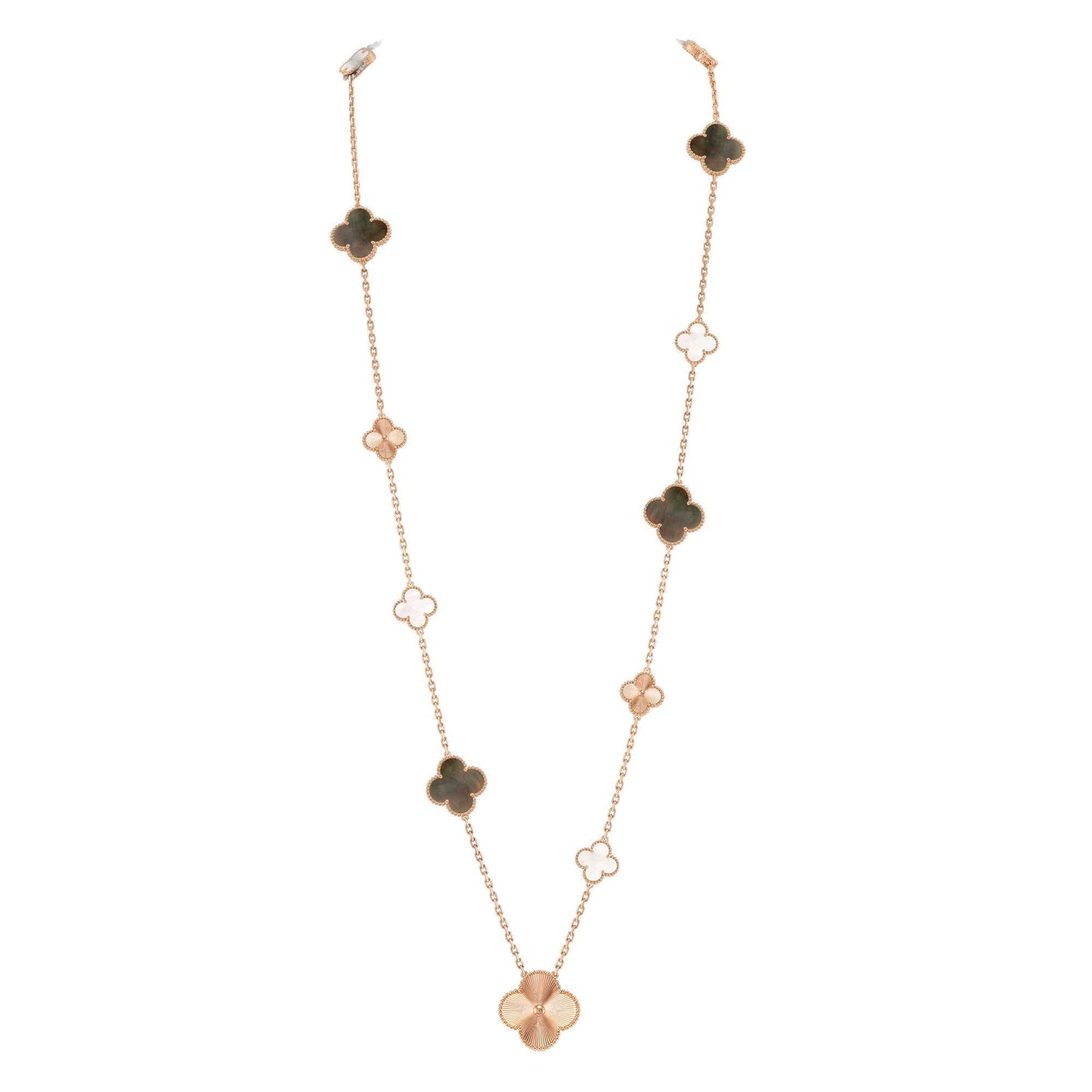 [Rosla]DETACHABLE CLOVER 15(11+4) FLOWER ROSE GOLD NECKLACE SET