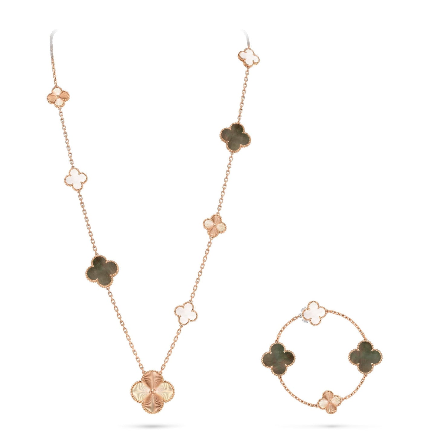 [Rosla]DETACHABLE CLOVER 15(11+4) FLOWER ROSE GOLD NECKLACE SET