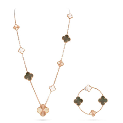 [Rosla]DETACHABLE CLOVER 15(11+4) FLOWER ROSE GOLD NECKLACE SET