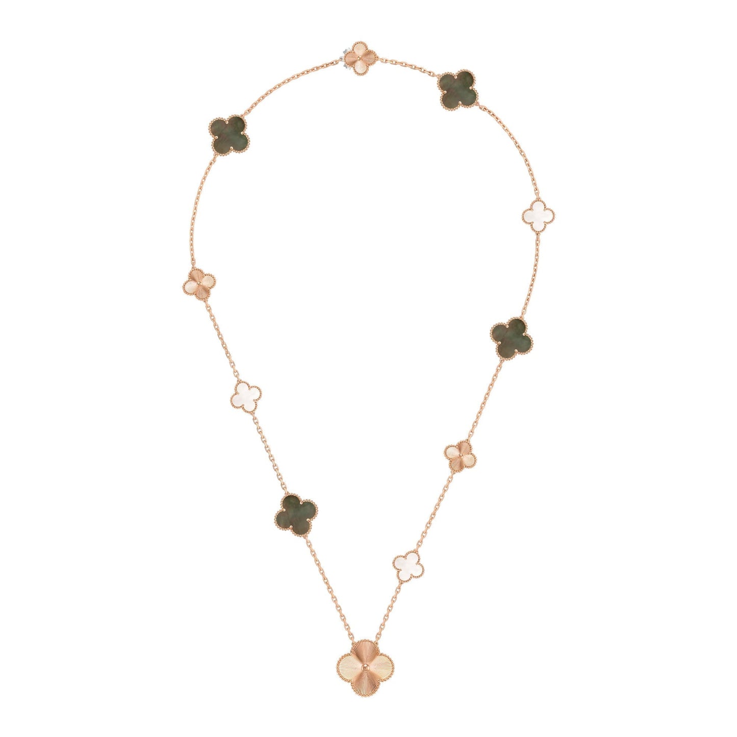 [Rosla]DETACHABLE CLOVER 15(11+4) FLOWER ROSE GOLD NECKLACE SET