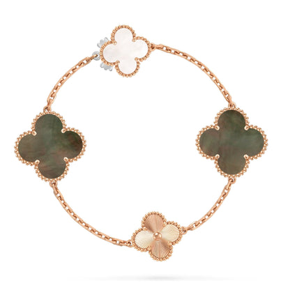 [Rosla]DETACHABLE CLOVER 15(11+4) FLOWER ROSE GOLD NECKLACE SET