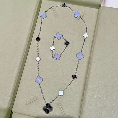 [Rosla]DETACHABLE CLOVER 15(11+4) FLOWER SILVER NECKLACE SET