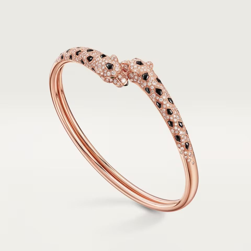 [Rosla]PANTHERE DOUBLE HEADED HALF DIAMOND OPEN BRACELET