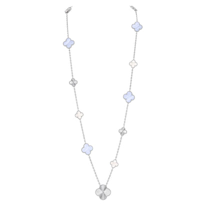 [Rosla]DETACHABLE CLOVER 15(11+4) FLOWER SILVER NECKLACE SET