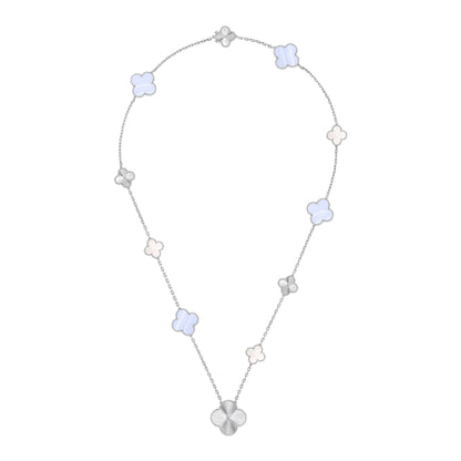 [Rosla]DETACHABLE CLOVER 15(11+4) FLOWER SILVER NECKLACE SET