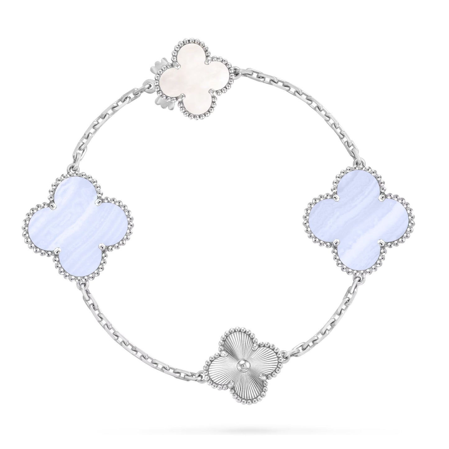 [Rosla]DETACHABLE CLOVER 15(11+4) FLOWER SILVER NECKLACE SET