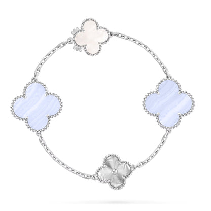 [Rosla]DETACHABLE CLOVER 15(11+4) FLOWER SILVER NECKLACE SET