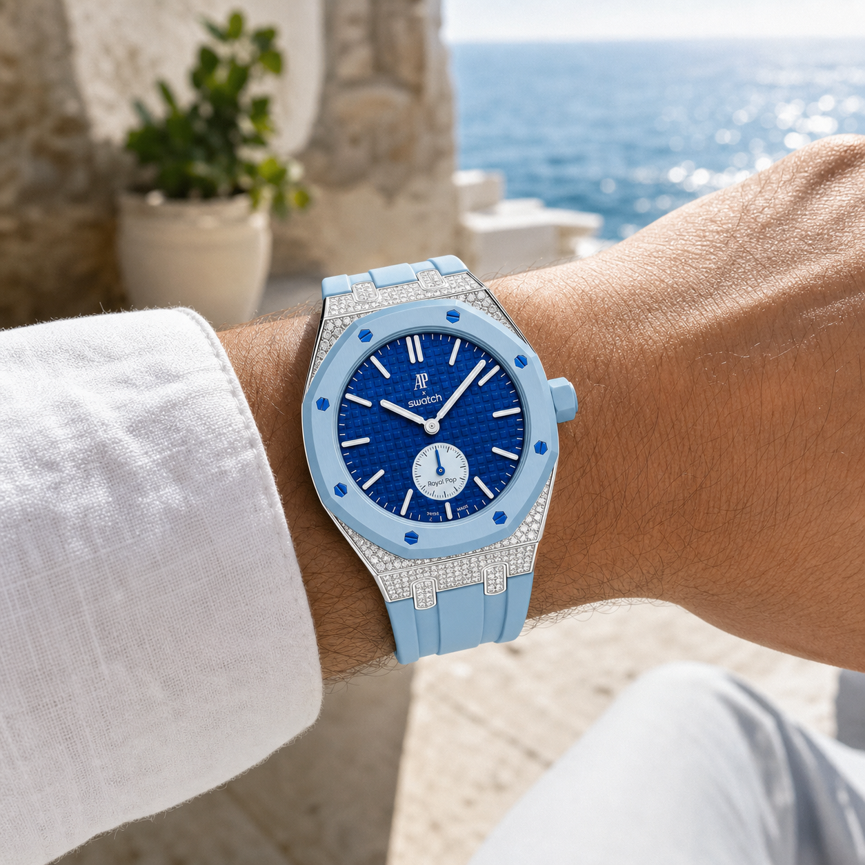 [Rosla]Royal Oak Pop Exclusive Steel Case With Diamond(Moissanite) & Silicone Strap