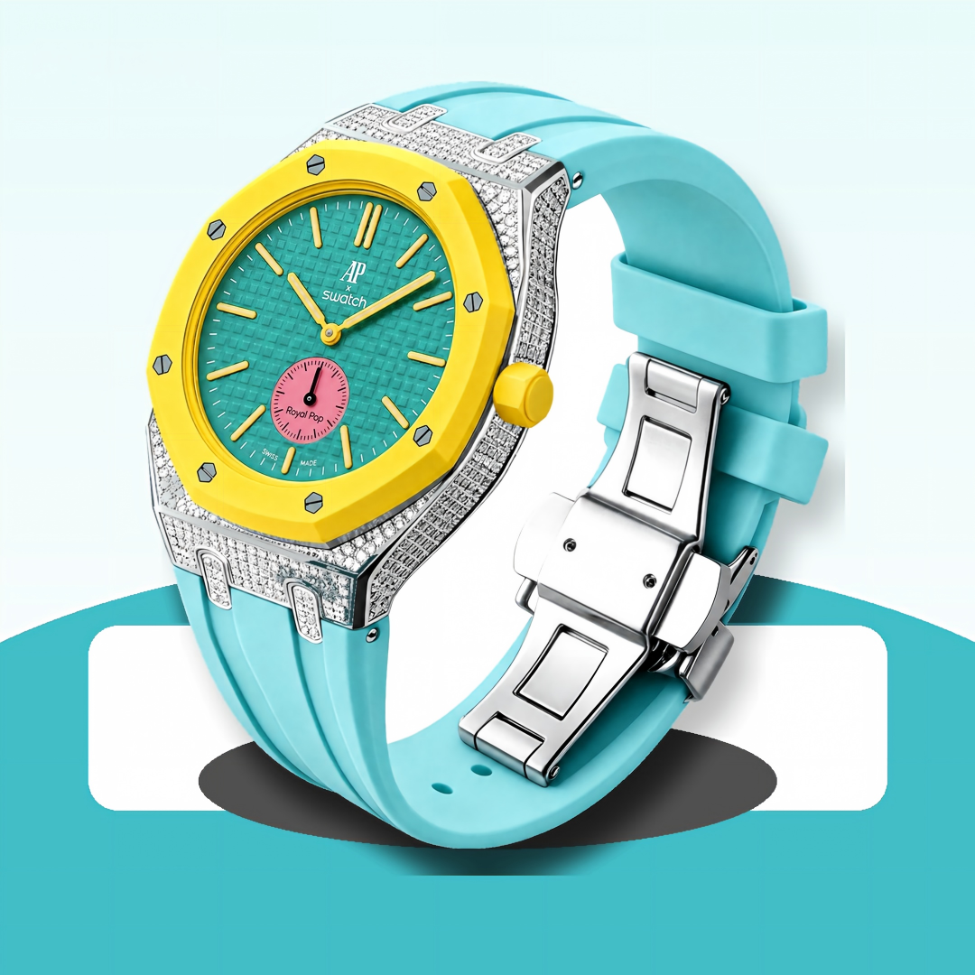 [Rosla]Royal Oak Pop Exclusive Steel Case With Diamond(Moissanite) & Silicone Strap