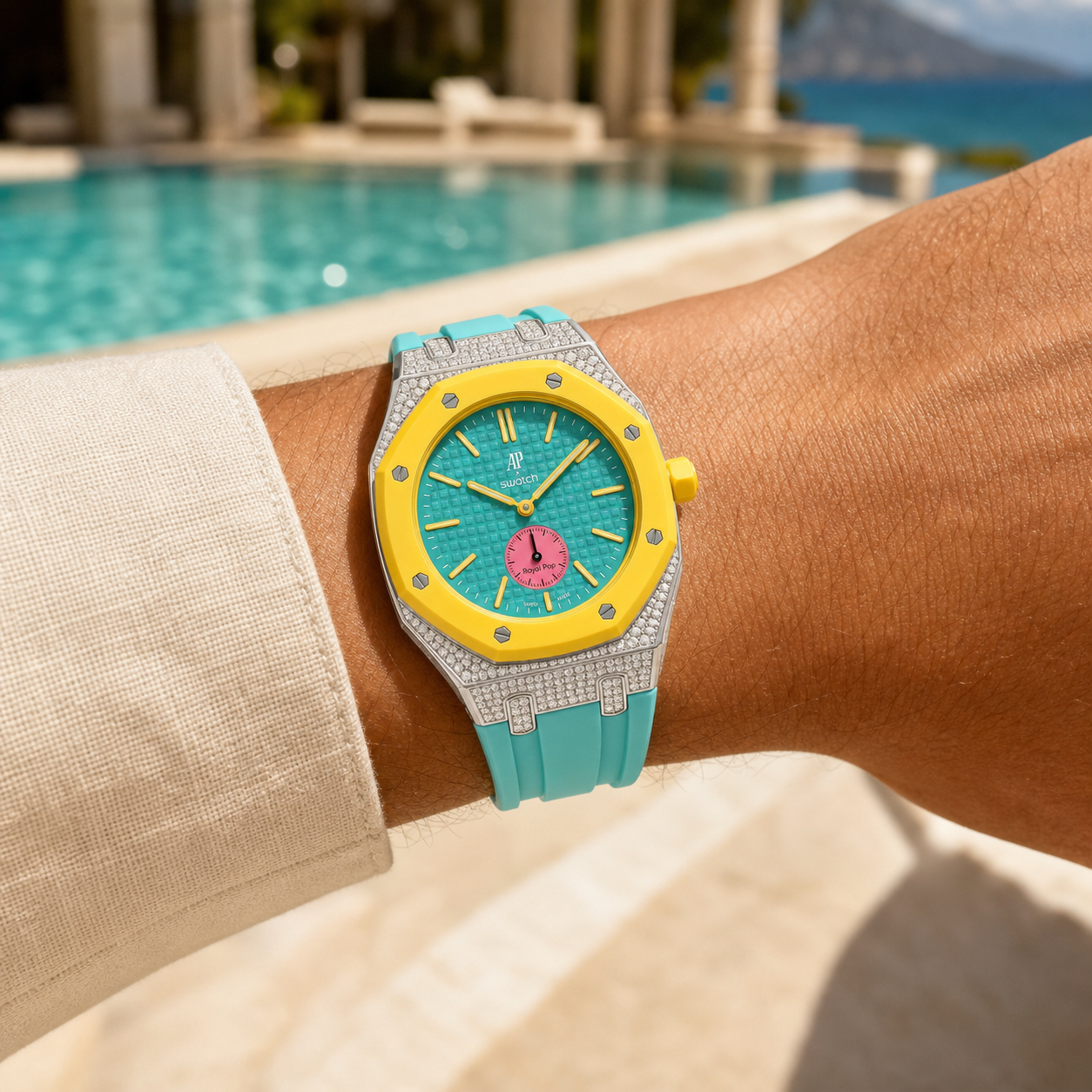 [Rosla]Royal Oak Pop Exclusive Steel Case With Diamond(Moissanite) & Silicone Strap