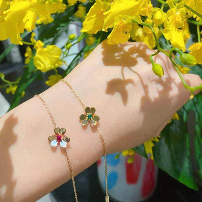 [Rosla]FRIVOLE GOLD FLOWER PINK MALACHITE BRACELET