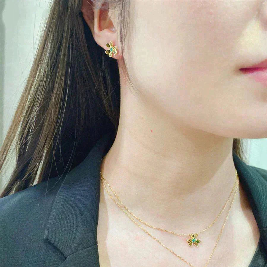 [Rosla]FRIVOLE  FLOWER MALACHITE EARRINGS