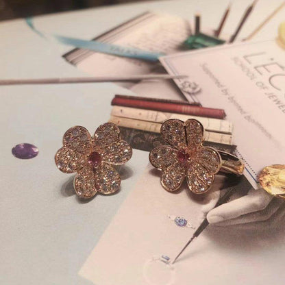 [Rosla]FRIVOLE PINK GOLD FLOWER DIAMOND EARRINGS