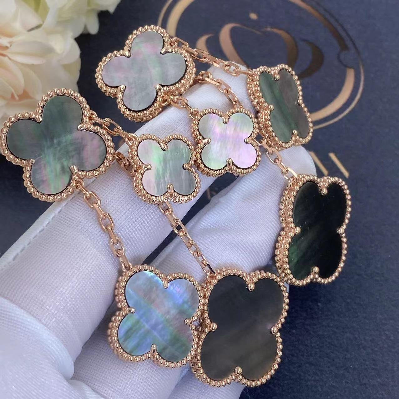 [Rosla]CLOVER EARRINGS DARK MOP 4 MOTIFS ROSE GOLD