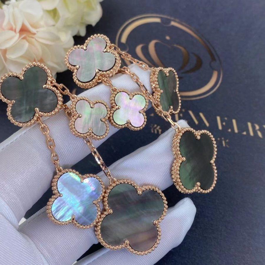 [Rosla]CLOVER EARRINGS DARK MOP 4 MOTIFS ROSE GOLD
