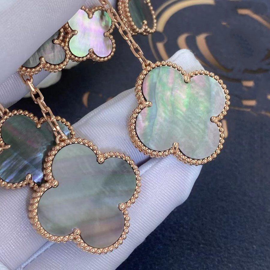 [Rosla]CLOVER EARRINGS DARK MOP 4 MOTIFS ROSE GOLD