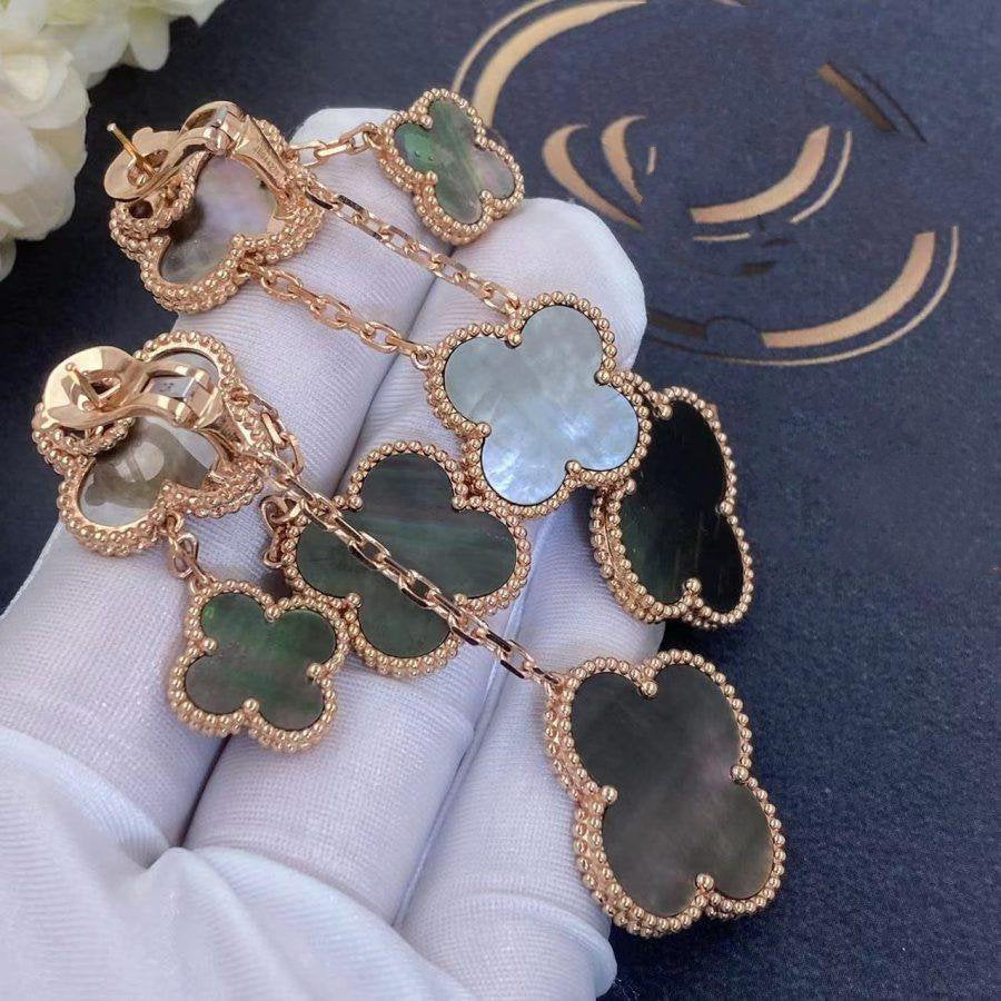 [Rosla]CLOVER EARRINGS DARK MOP 4 MOTIFS ROSE GOLD