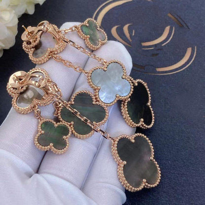 [Rosla]CLOVER EARRINGS DARK MOP 4 MOTIFS ROSE GOLD
