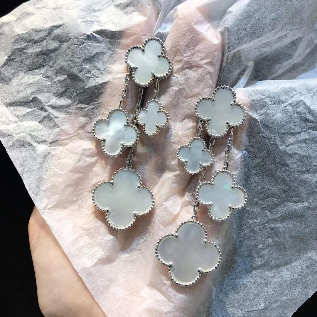 [Rosla]CLOVER EARRINGS WHITE MOP 4 MOTIFS SILVER