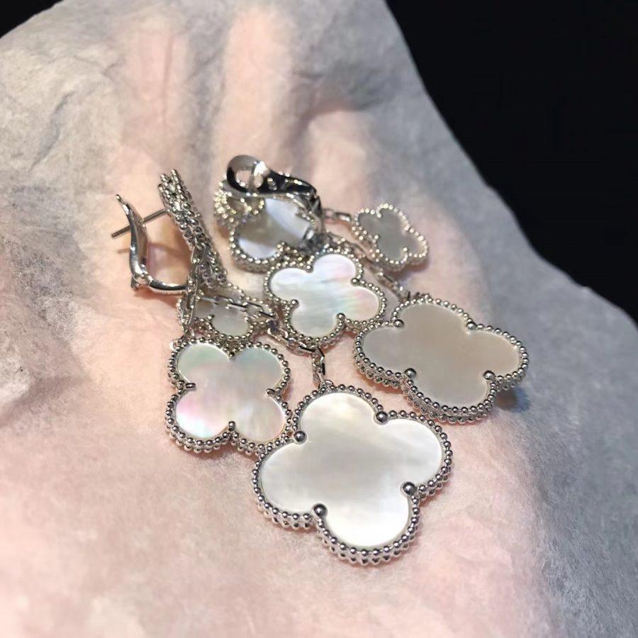 [Rosla]CLOVER EARRINGS WHITE MOP 4 MOTIFS SILVER