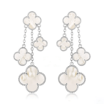 [Rosla]CLOVER EARRINGS WHITE MOP 4 MOTIFS SILVER