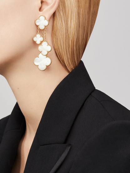 [Rosla]CLOVER EARRINGS WHITE MOP 4 MOTIFS GOLD