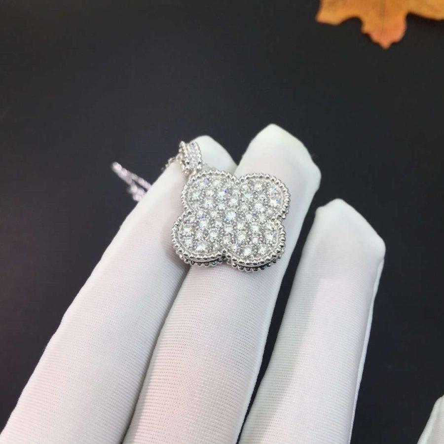 [Rosla]CLOVER 25MM SILVER FULL DIAMOND BIG CLOVER NECKLACE