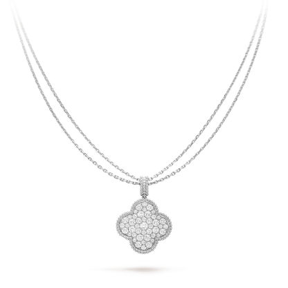 [Rosla]CLOVER 25MM SILVER FULL DIAMOND BIG CLOVER NECKLACE