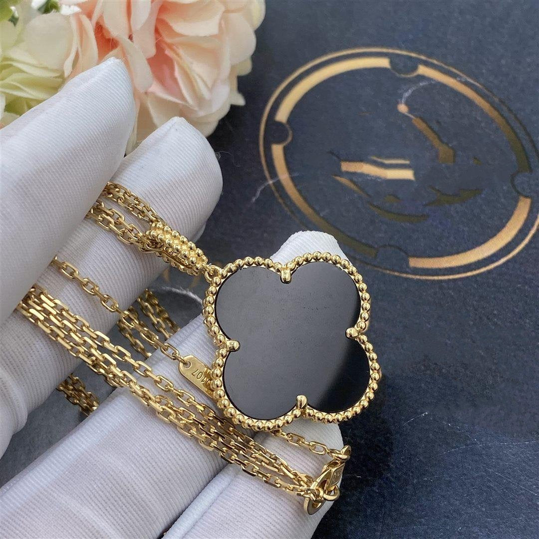 [Rosla]CLOVER 25MM GOLD ONYX BIG CLOVER NECKLACE