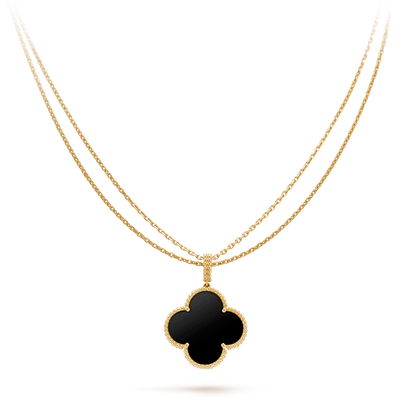 [Rosla]CLOVER 25MM GOLD ONYX BIG CLOVER NECKLACE