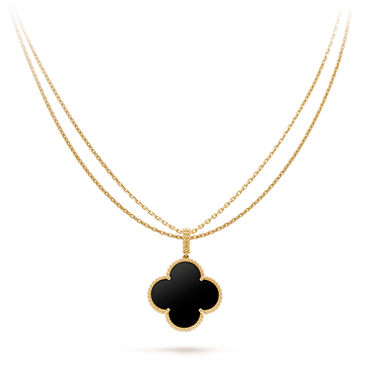 [Rosla]CLOVER 25MM GOLD ONYX BIG CLOVER NECKLACE